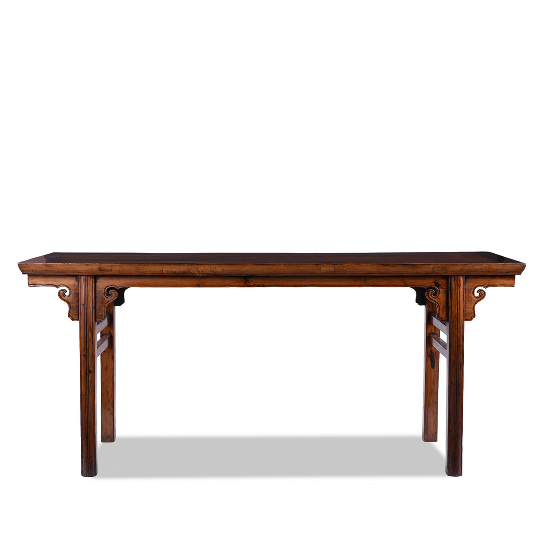 Cypress Altar Table From Jiangsu Nineteenth Century With Cloud Form Spandrels And Warm Patinated Finish