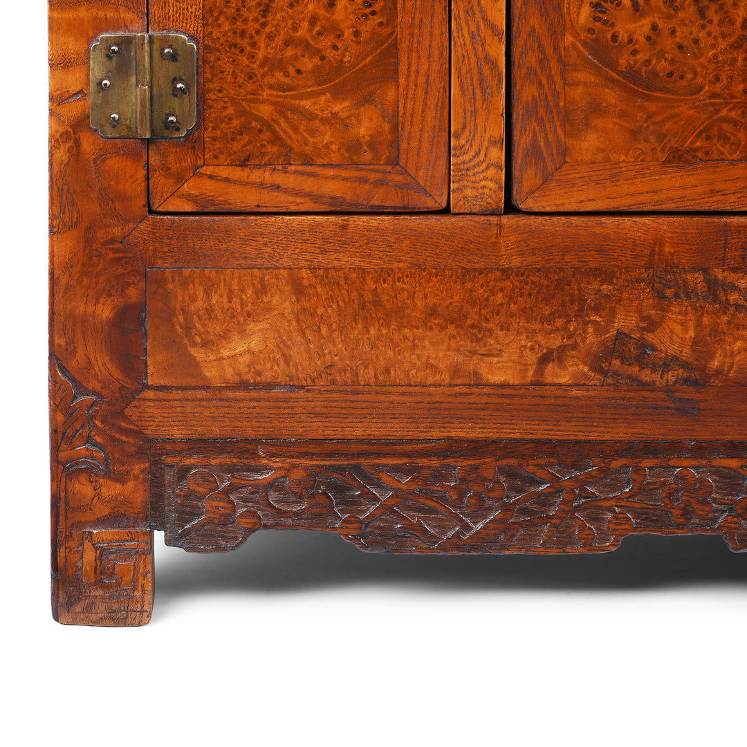 Leg Detail From Antique Chinese Burr Elm Kang Cabinet | Indigo Antiques