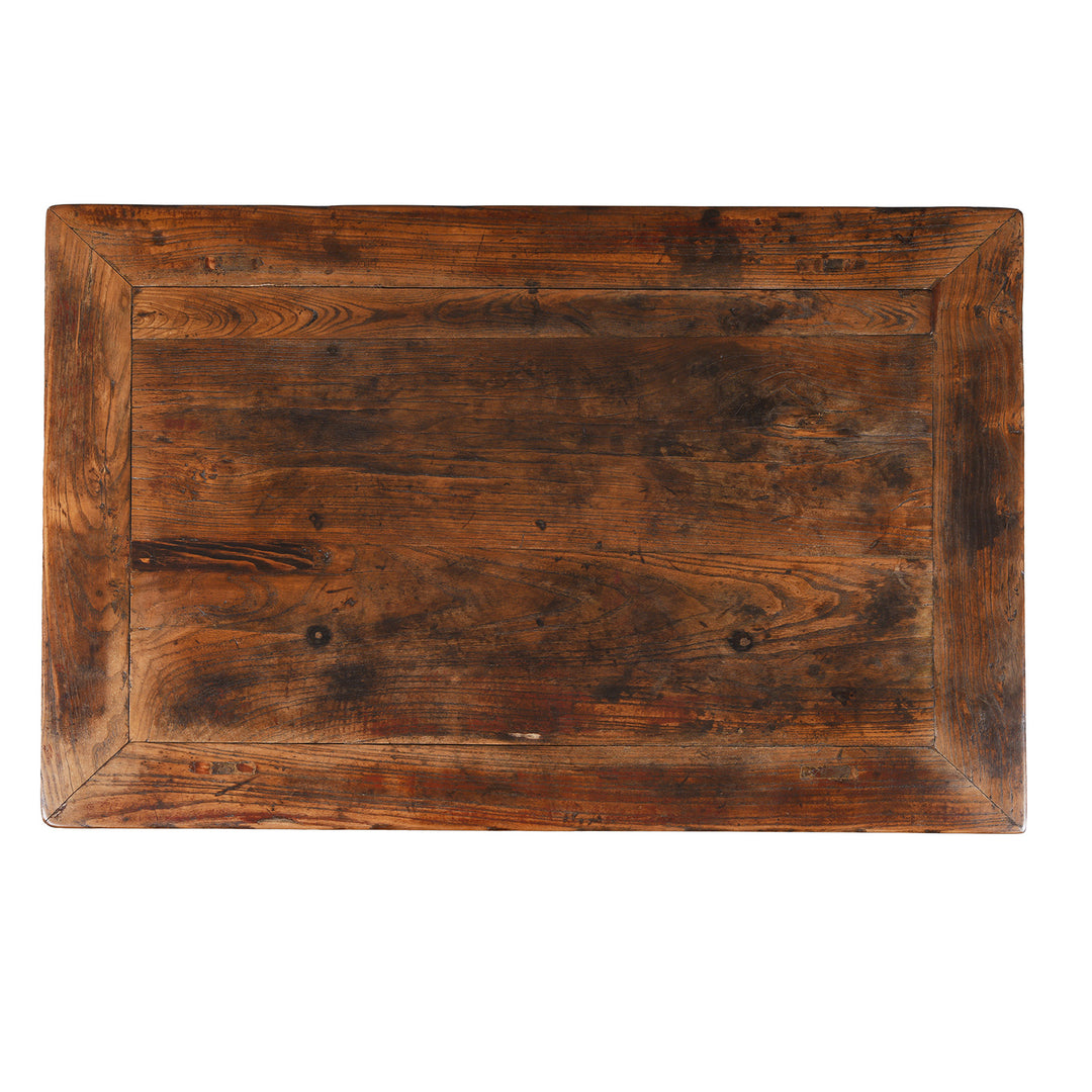 Top Down View Of Corner Detail From Angled View Of Antique Chinese Half Table From Shanxi  | Indigo Antiques
