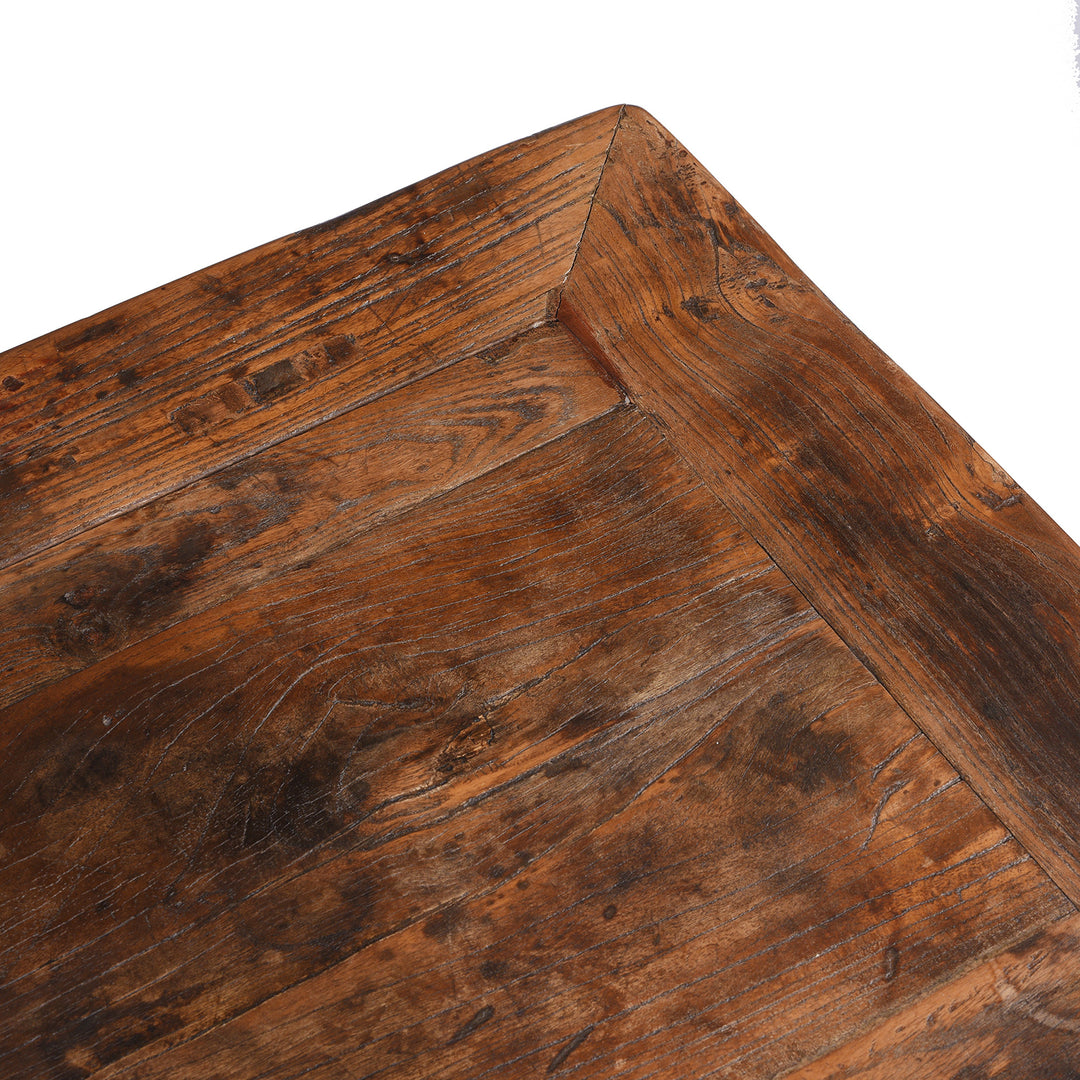 Top Corner Detail From Corner Detail From Angled View Of Antique Chinese Half Table From Shanxi  | Indigo Antiques
