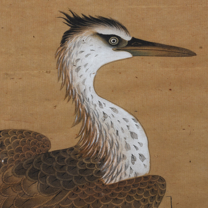 Face Detail From Japanese Watercolour Egret Painting By Akaishi Mitebokashi Circa 1900