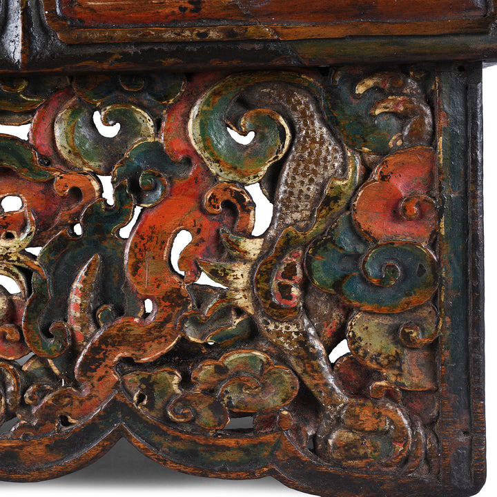 Dragon Claw Detail From Antique Tibetan Carved And Painted Choksar With Dragon And Lotus Motifs