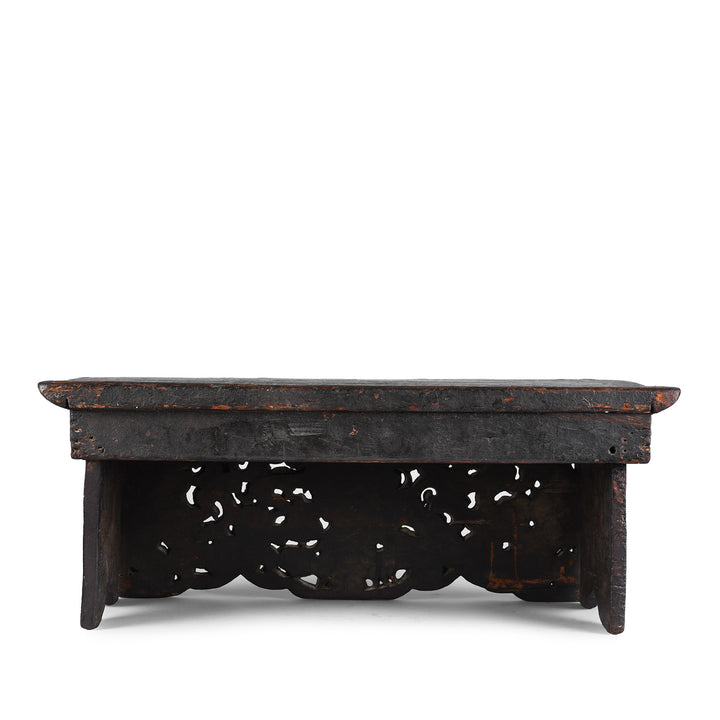 Back Of Antique Tibetan Carved And Painted Choksar With Dragon And Lotus Motifs