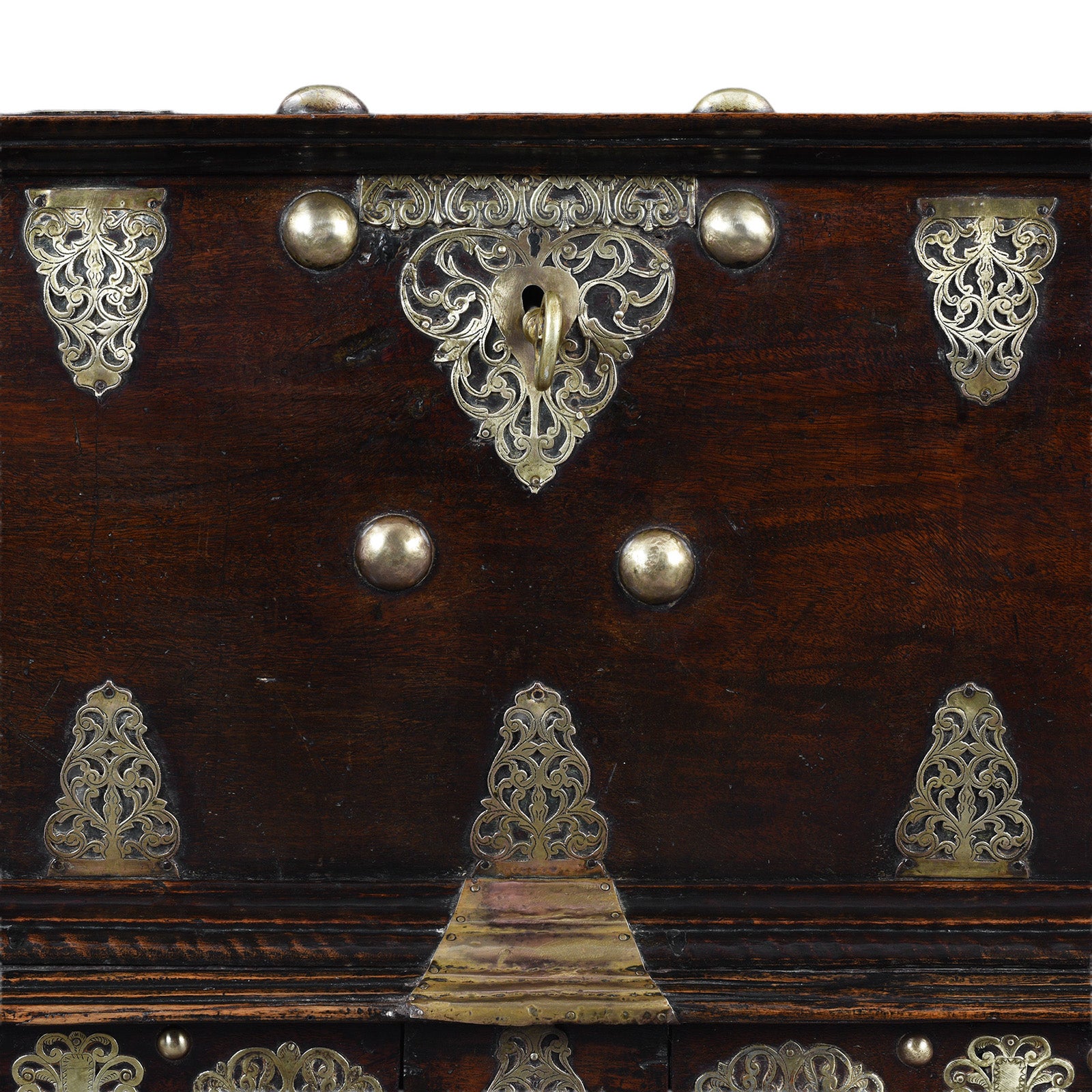 Detail From The Centre Of Dutch Colonial Teak And Brass Chest On Stand With Two Drawers 18Th Century | Indigo Antiques