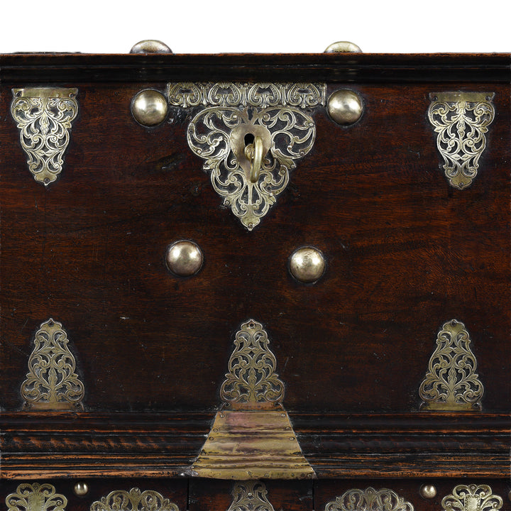 Detail From The Centre Of Dutch Colonial Teak And Brass Chest On Stand With Two Drawers 18Th Century | Indigo Antiques