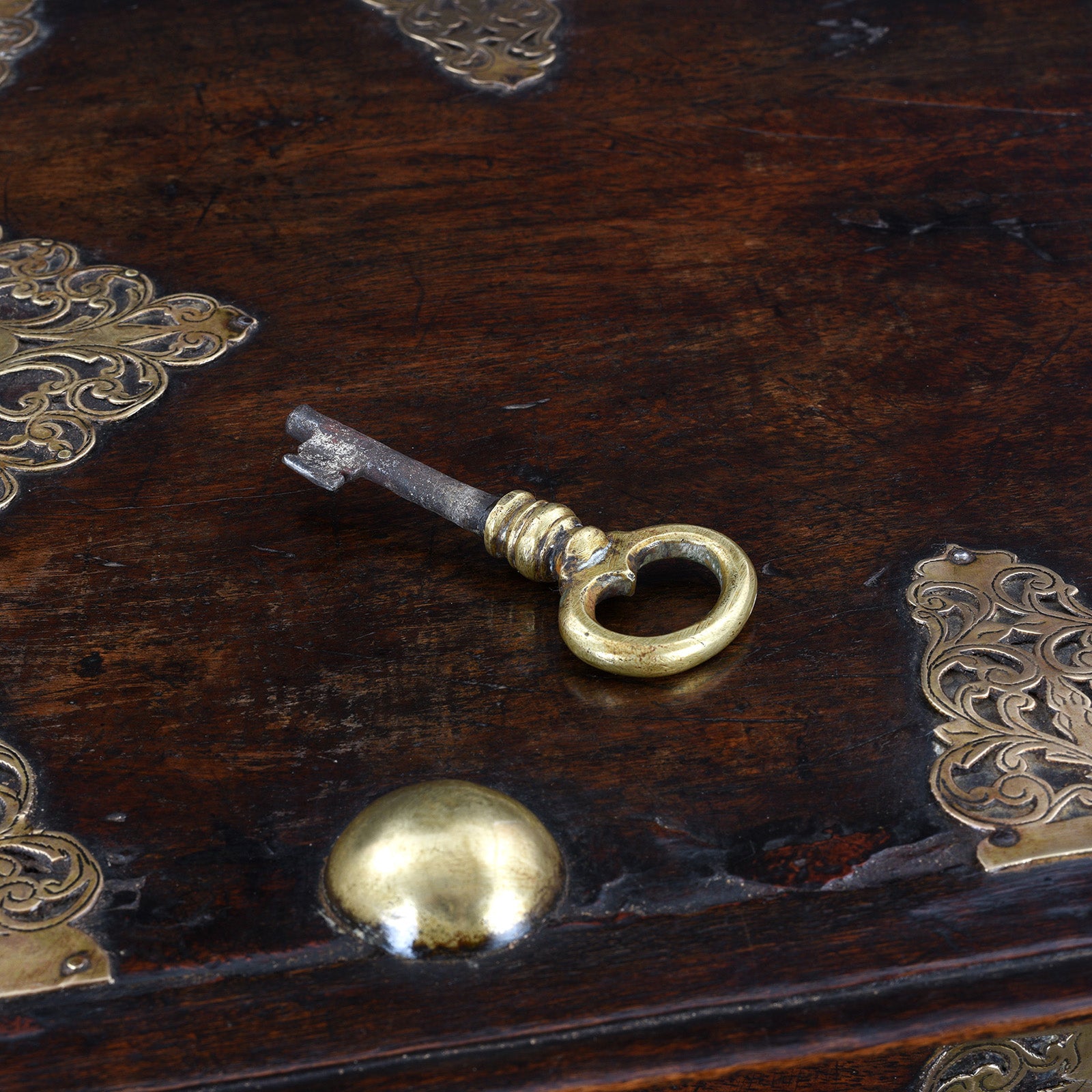 Key Detail From Dutch Colonial Teak And Brass Chest On Stand With Two Drawers 18Th Century | Indigo Antiques
