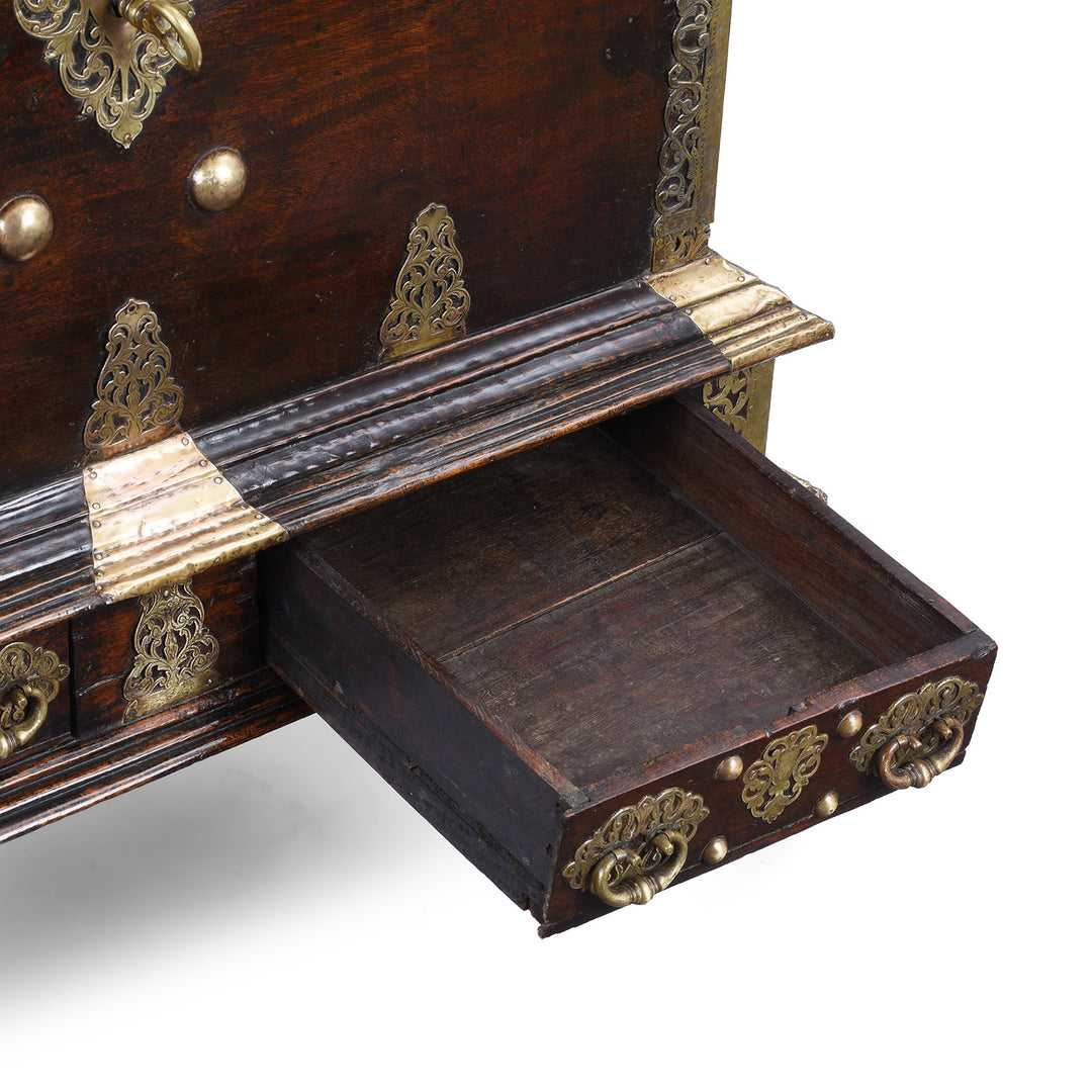 Drawer Detail From Dutch Colonial Teak And Brass Chest On Stand With Two Drawers 18Th Century | Indigo Antiques