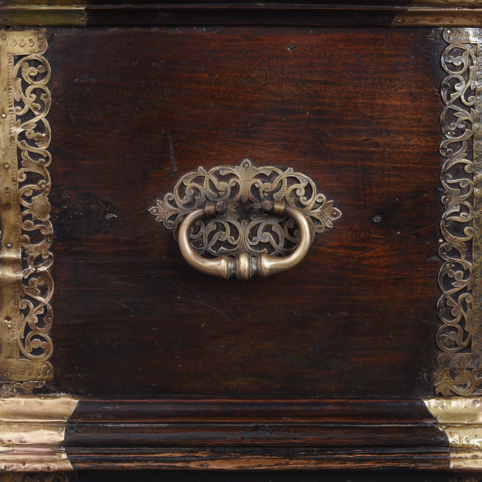 Handle Detail From Dutch Colonial Teak And Brass Chest On Stand With Two Drawers 18Th Century | Indigo Antiques