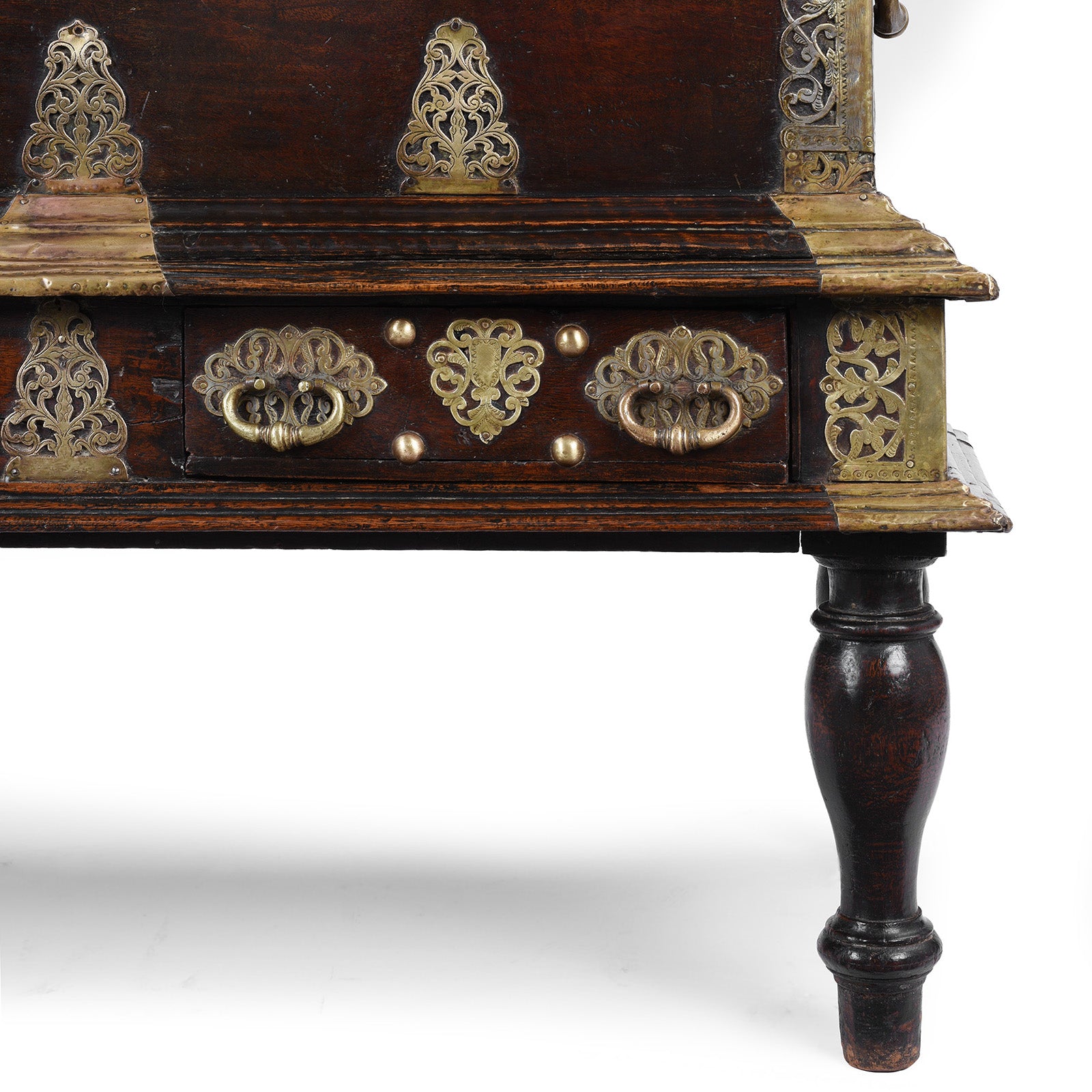 Leg Detail From Dutch Colonial Teak And Brass Chest On Stand With Two Drawers 18Th Century | Indigo Antiques