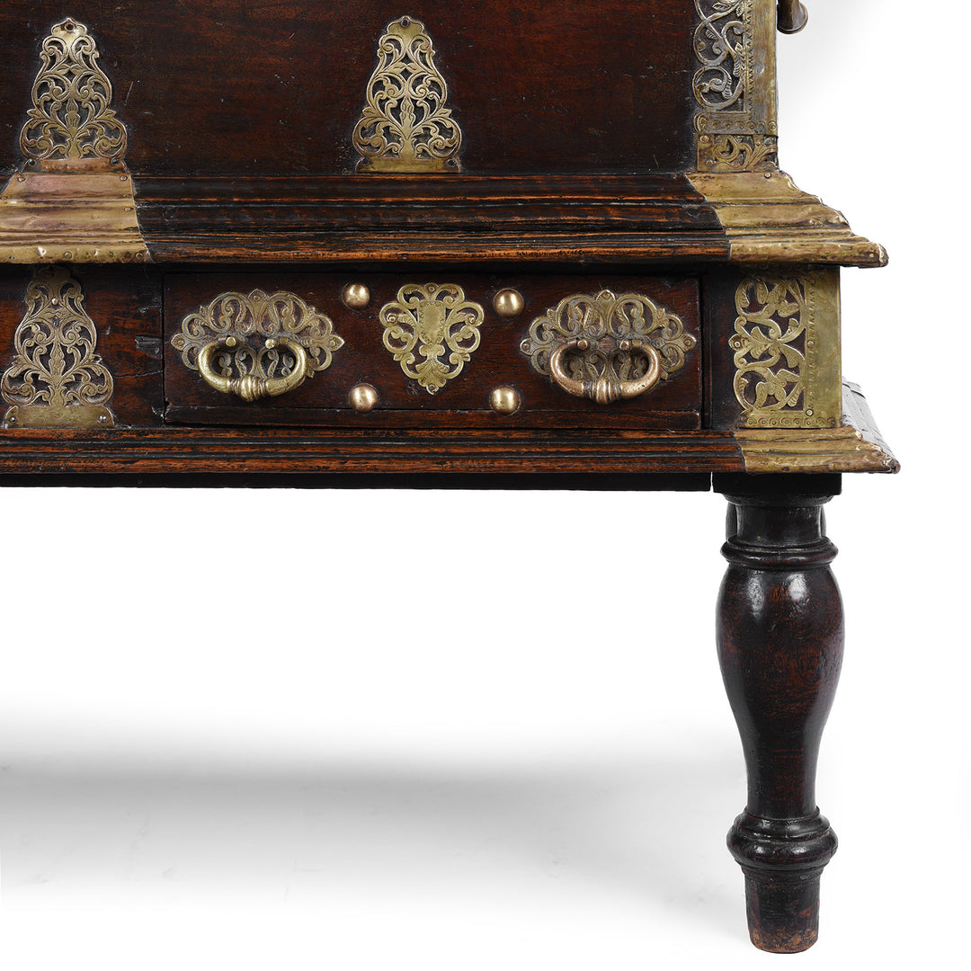 Leg Detail From Dutch Colonial Teak And Brass Chest On Stand With Two Drawers 18Th Century | Indigo Antiques