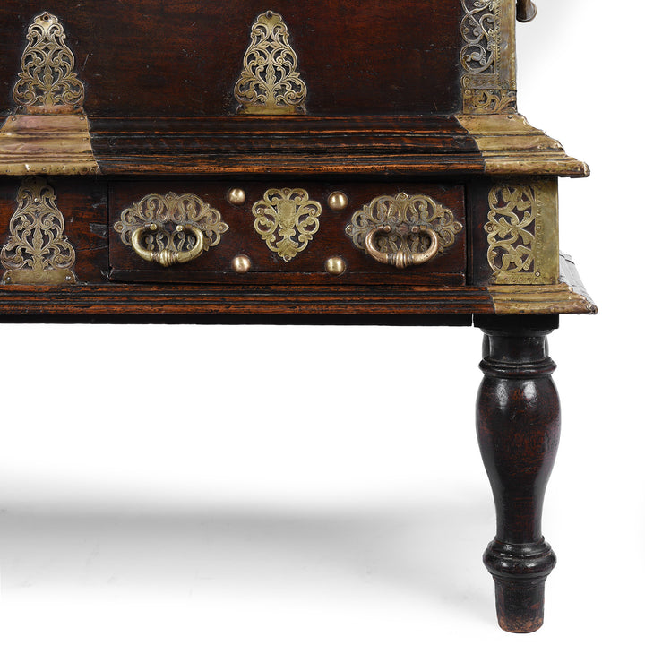 Leg Detail From Dutch Colonial Teak And Brass Chest On Stand With Two Drawers 18Th Century | Indigo Antiques