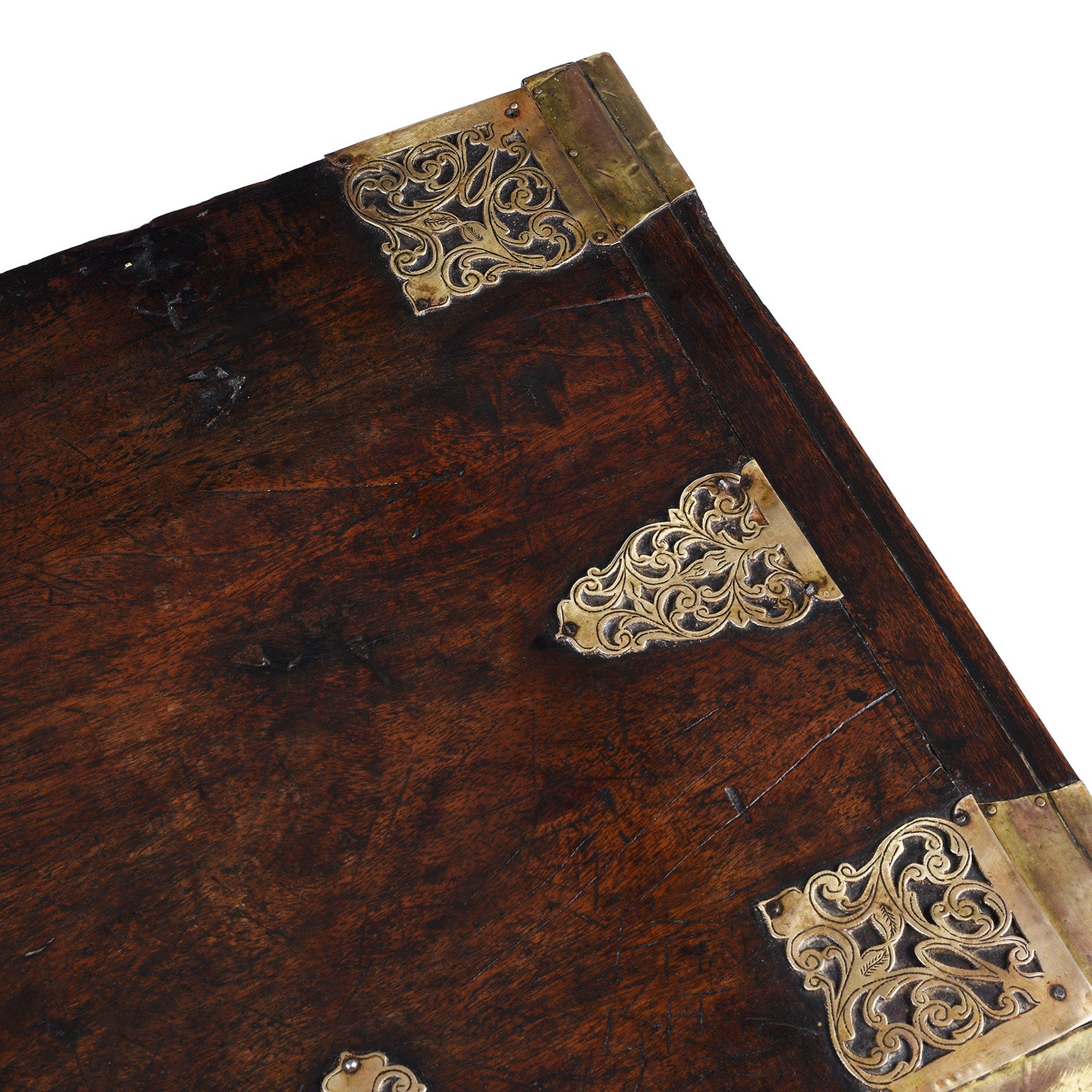 Metalwork Detail From The Top Of Dutch Colonial Teak And Brass Chest On Stand With Two Drawers 18Th Century | Indigo Antiques