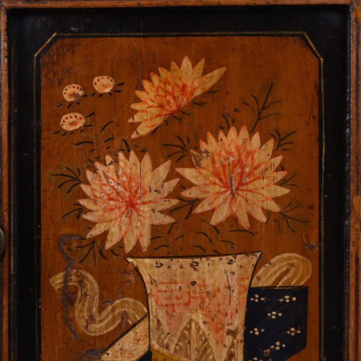 Paintwork Detail From Painted Mongolian Side Cabinet With Floral Panels And Two Drawers