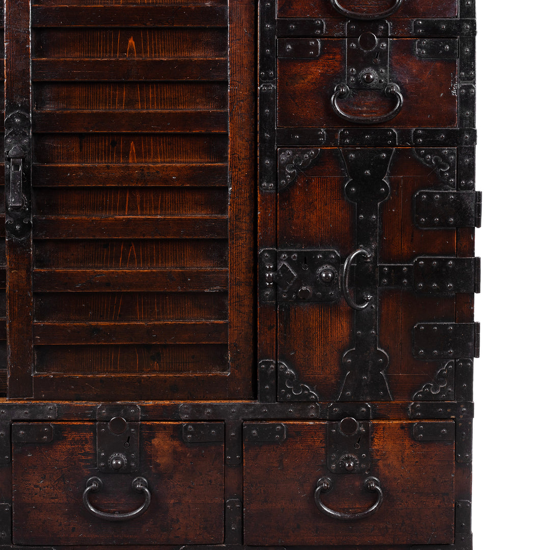 Compartment Door Detail From Edo Period Japanese Cho Dansu With Sliding Doors And Drawers | Indigo Antiques