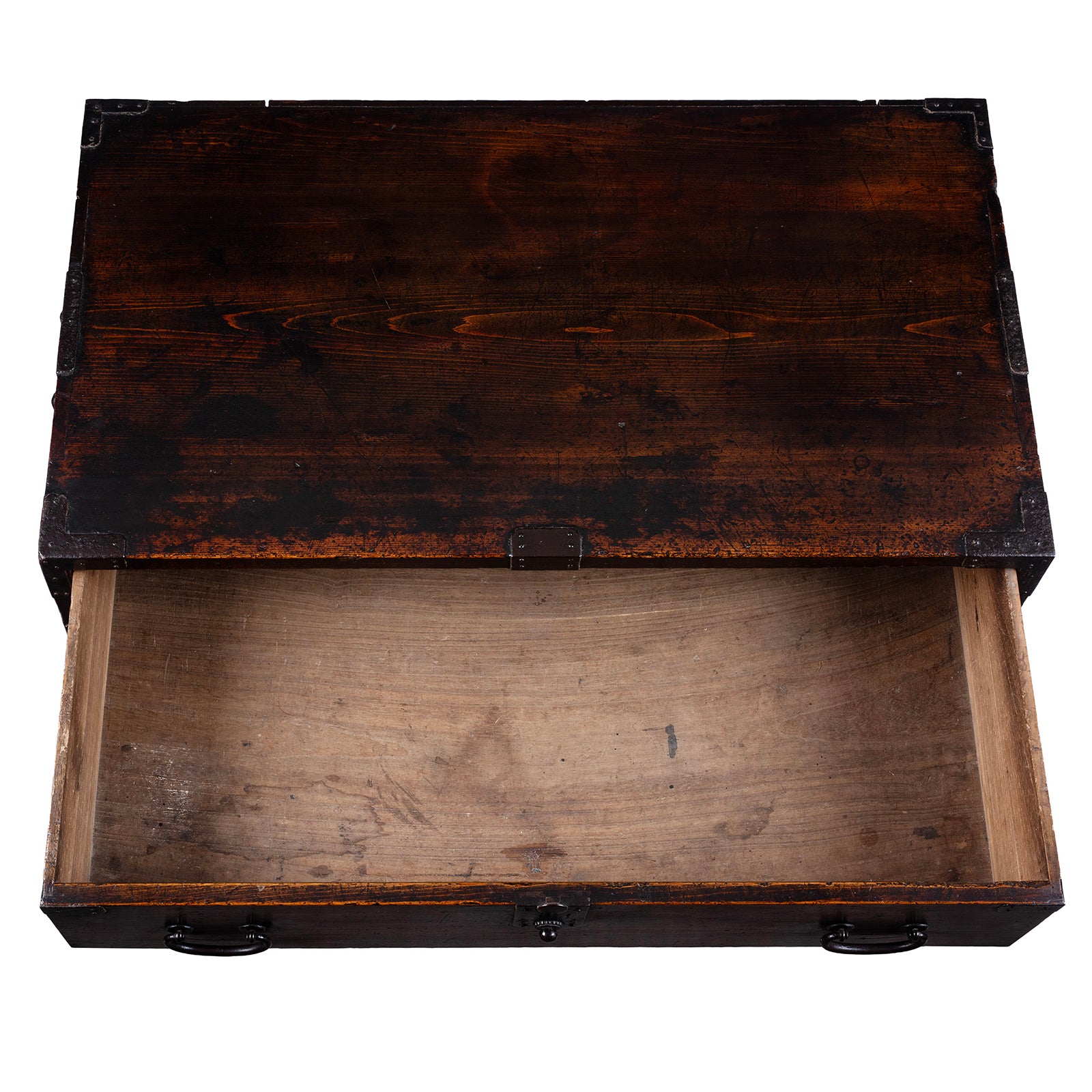 Drawer And Top Down View Of Edo Period Japanese Cho Dansu With Sliding Doors And Drawers | Indigo Antiques