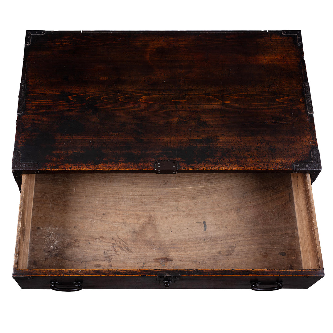 Drawer And Top Down View Of Edo Period Japanese Cho Dansu With Sliding Doors And Drawers | Indigo Antiques