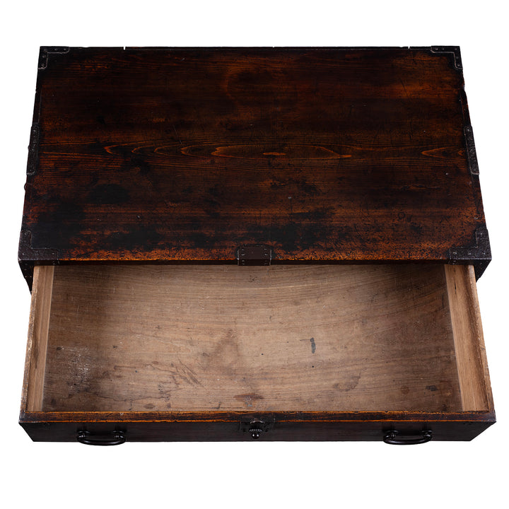 Drawer And Top Down View Of Edo Period Japanese Cho Dansu With Sliding Doors And Drawers | Indigo Antiques
