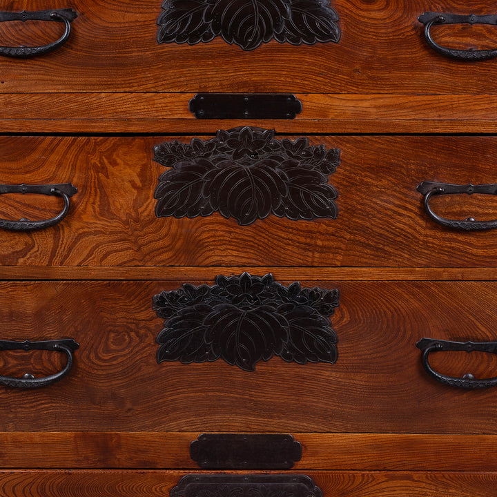 Ironwork Detail From Isho Dansu From Sakata Japan Circa 1900 With Keyaki Wood And Ironwork