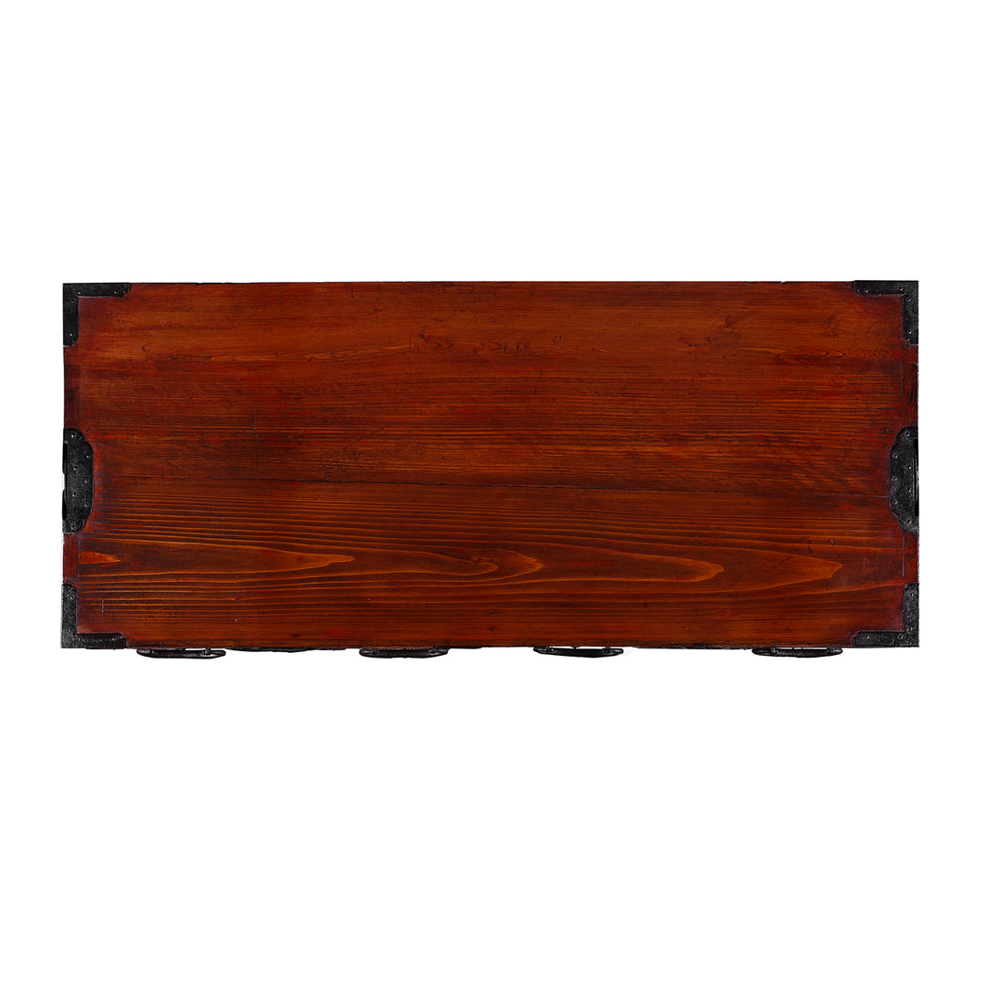 Top Down View Of Kasane Isho Dansu From Sakata Japan Circa 1900 With Keyaki Wood And Ironwork