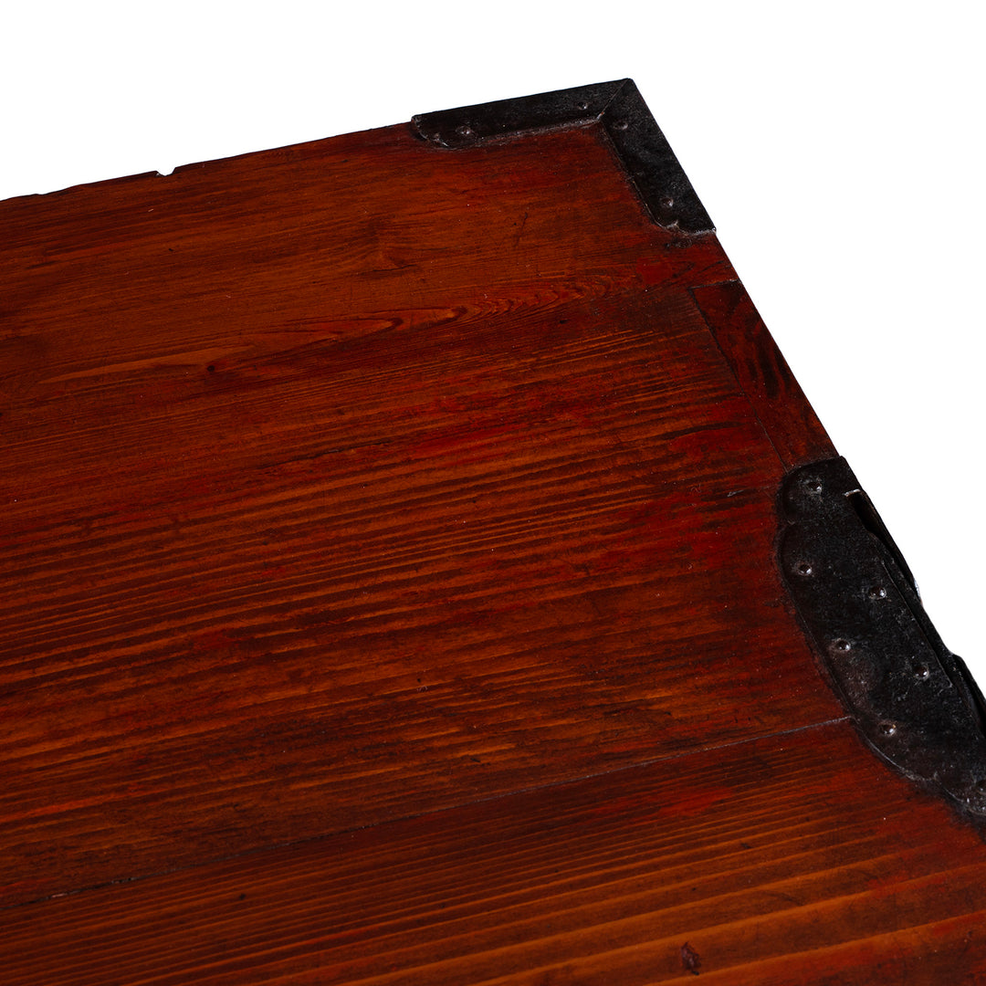 Top Corner Detail From Kasane Isho Dansu From Sakata Japan Circa 1900 With Keyaki Wood And Ironwork