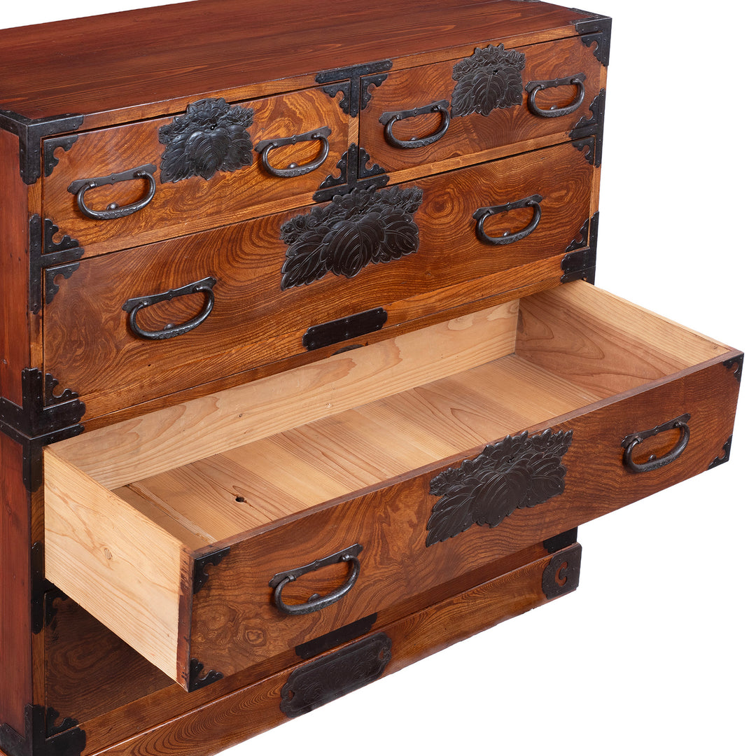 Drawer Detail From Isho Dansu From Sakata Japan Circa 1900 With Keyaki Wood And Ironwork