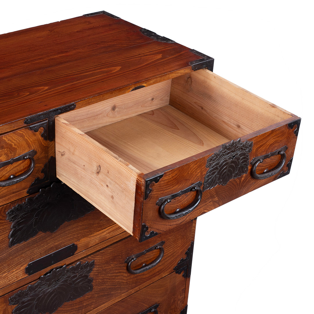 Drawer Detail From Isho Dansu From Sakata Japan Circa 1900 With Keyaki Wood And Ironwork