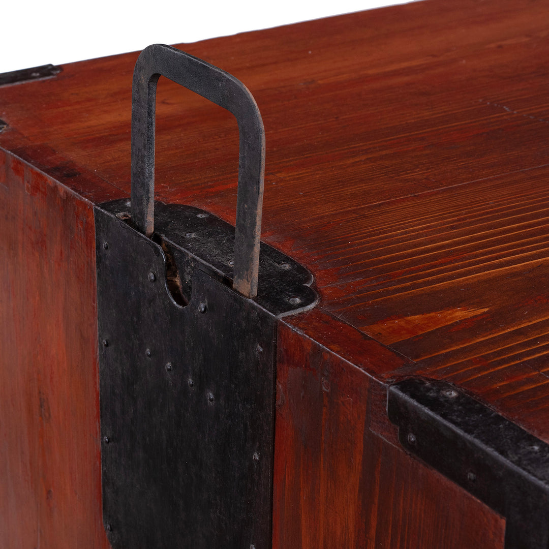 Handles Detail From Kasane Isho Dansu From Sakata Japan Circa 1900 With Keyaki Wood And Ironwork