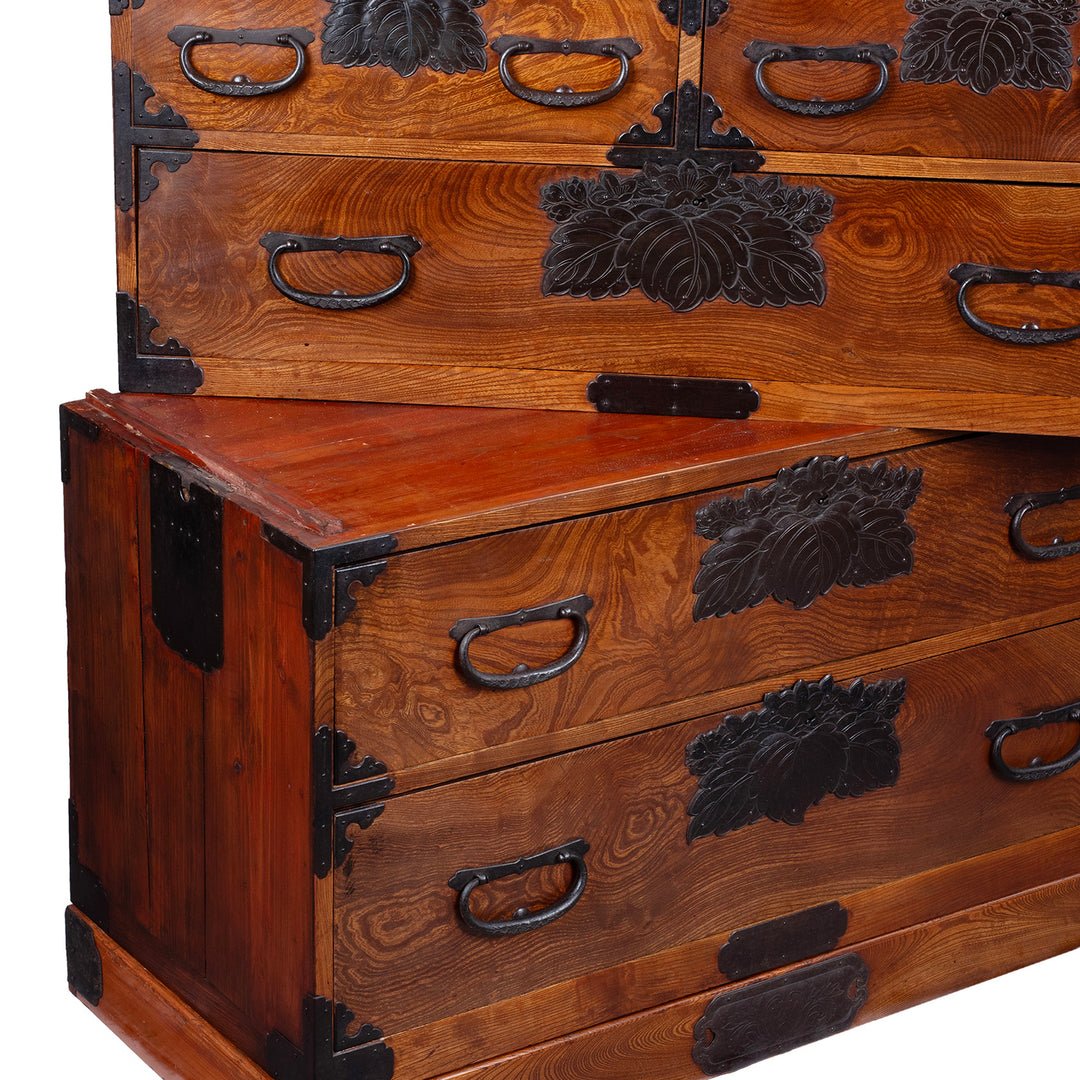Detail Of Stacking Of Isho Dansu From Sakata Japan Circa 1900 With Keyaki Wood And Ironwork