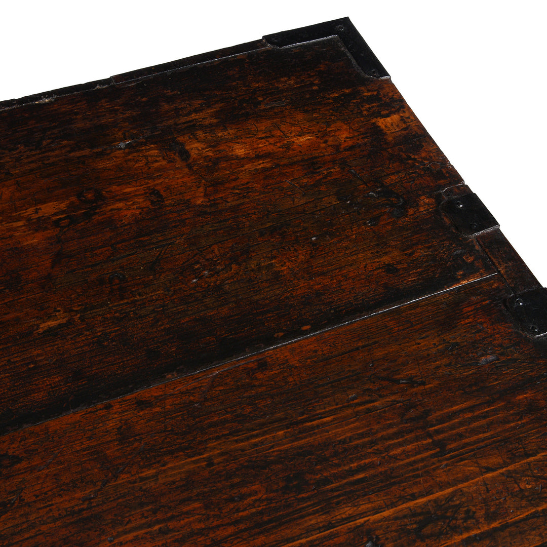 Surface Detail From 19th Century Edo Period Japanese Kasane Isho Dansu From Sendai With Nine Drawers And Distinctive Hand Forged Ironwork | Indigo Antiques