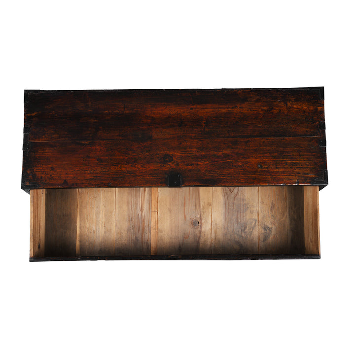 Top Down View of 19th Century Edo Period Japanese Kasane Isho Dansu From Sendai With Nine Drawers And Distinctive Hand Forged Ironwork | Indigo Antiques