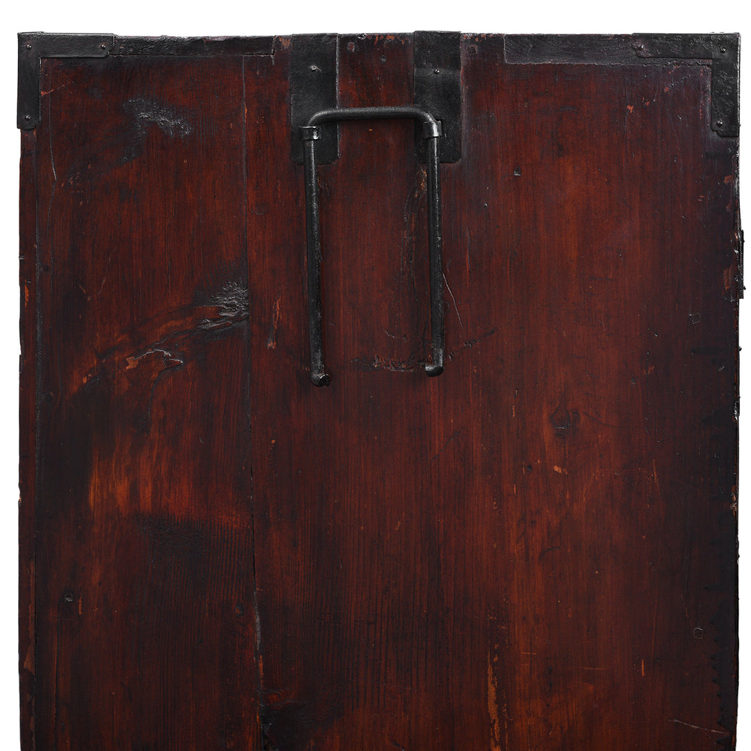 Handle Detail From 19th Century Edo Period Japanese Kasane Isho Dansu From Sendai With Nine Drawers And Distinctive Hand Forged Ironwork | Indigo Antiques