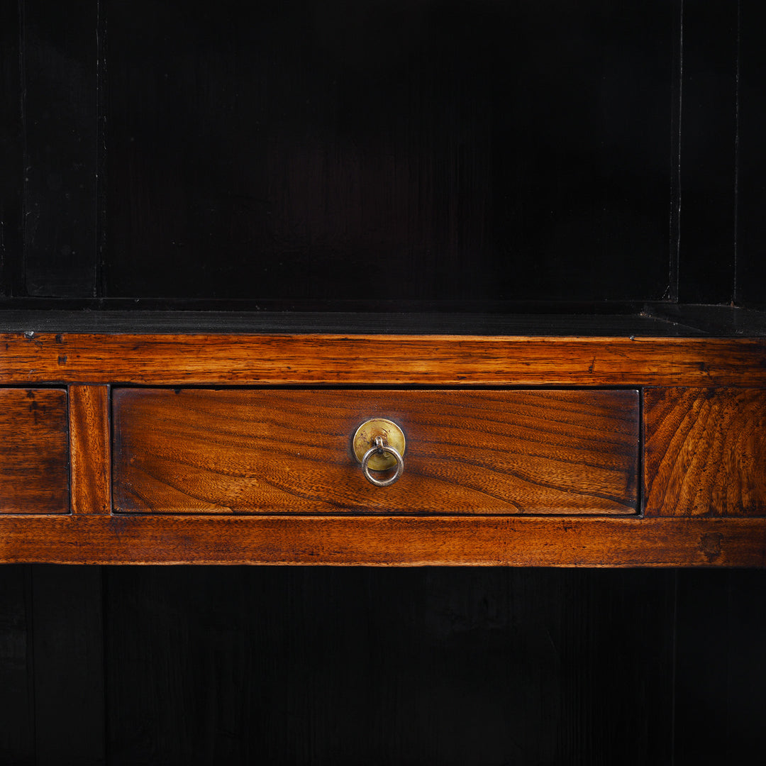 Drawer Detail From Large Nineteenth Century Elm Compound Cabinet From Tianjin With Metal Hinges And Black Lacquered Interior | Indigo Antiques