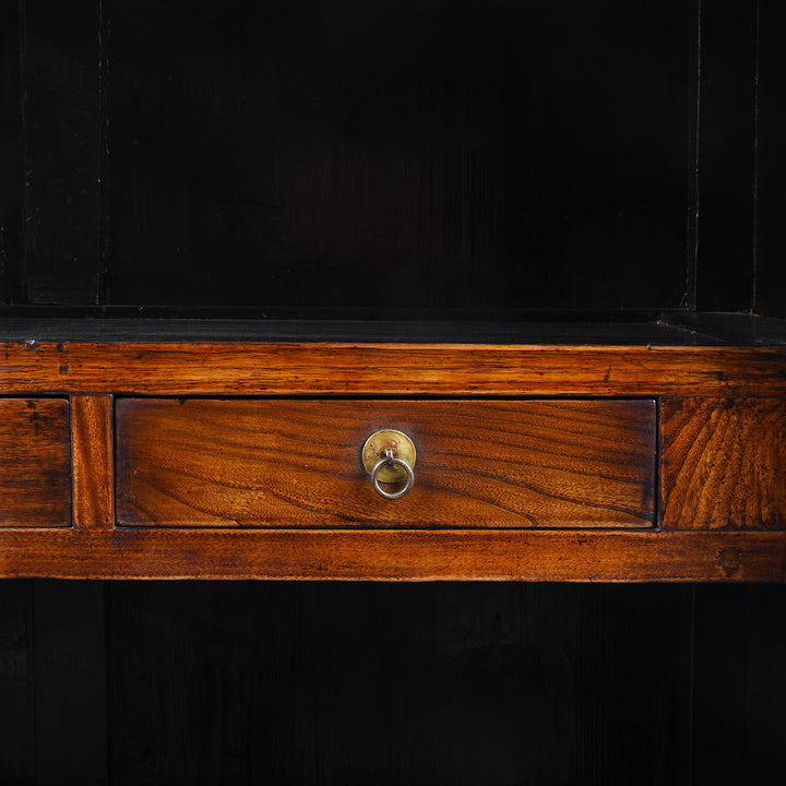 Drawer Detail From Large Nineteenth Century Elm Compound Cabinet From Tianjin With Metal Hinges And Black Lacquered Interior | Indigo Antiques