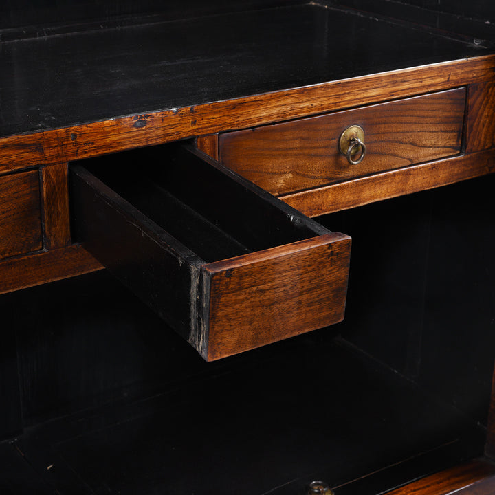 Drawer Detail From Large Nineteenth Century Elm Compound Cabinet From Tianjin With Metal Hinges And Black Lacquered Interior | Indigo Antiques
