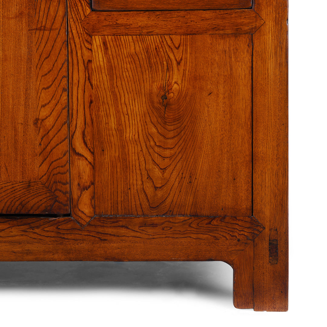 Leg Detail From Nineteenth Century Elm Shandong Kang Cabinet With Drawers And Brass Fittings