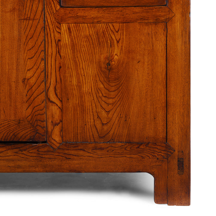 Leg Detail From Nineteenth Century Elm Shandong Kang Cabinet With Drawers And Brass Fittings