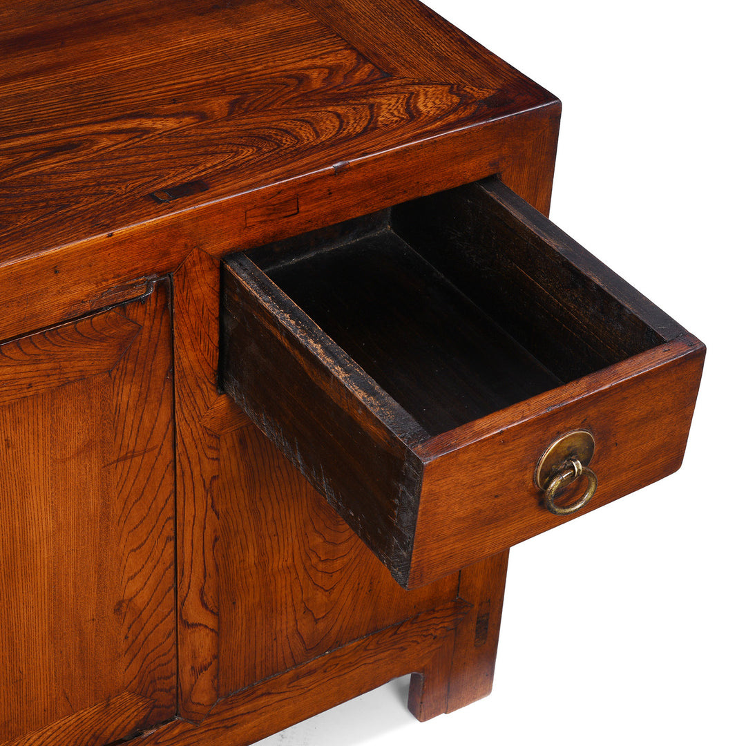 Drawer Detail From Nineteenth Century Elm Shandong Kang Cabinet With Drawers And Brass Fittings