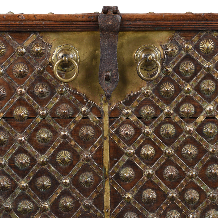 Locking Plate Detail From Brass Bound Rosewood Chest From Gujarat With Studded Brass Decoration And Ring Handles, 19th Century