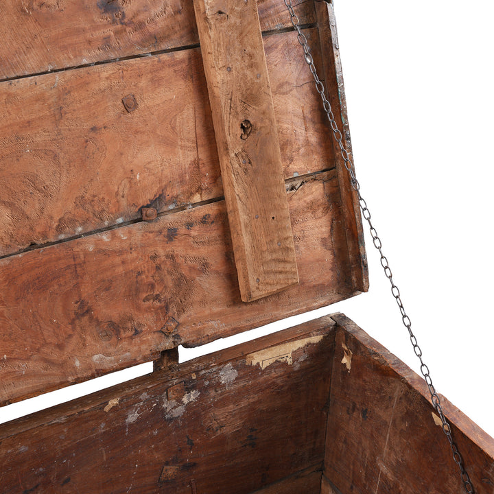 Chain Detail From Brass Bound Rosewood Chest From Gujarat With Studded Brass Decoration And Ring Handles, 19th Century