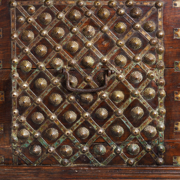 End Detail With Handle From Brass Bound Rosewood Chest From Gujarat With Studded Brass Decoration And Ring Handles, 19th Century