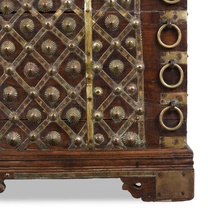 Foot Detail From Brass Bound Rosewood Chest From Gujarat With Studded Brass Decoration And Ring Handles, 19th Century