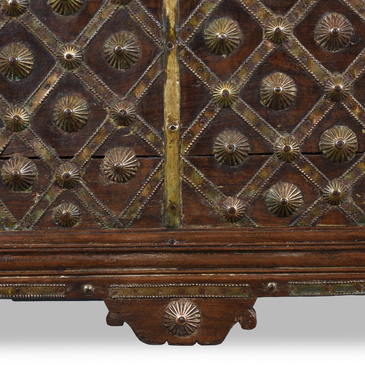 Bottom Carving Detail From Brass Bound Rosewood Chest From Gujarat With Studded Brass Decoration And Ring Handles, 19th Century