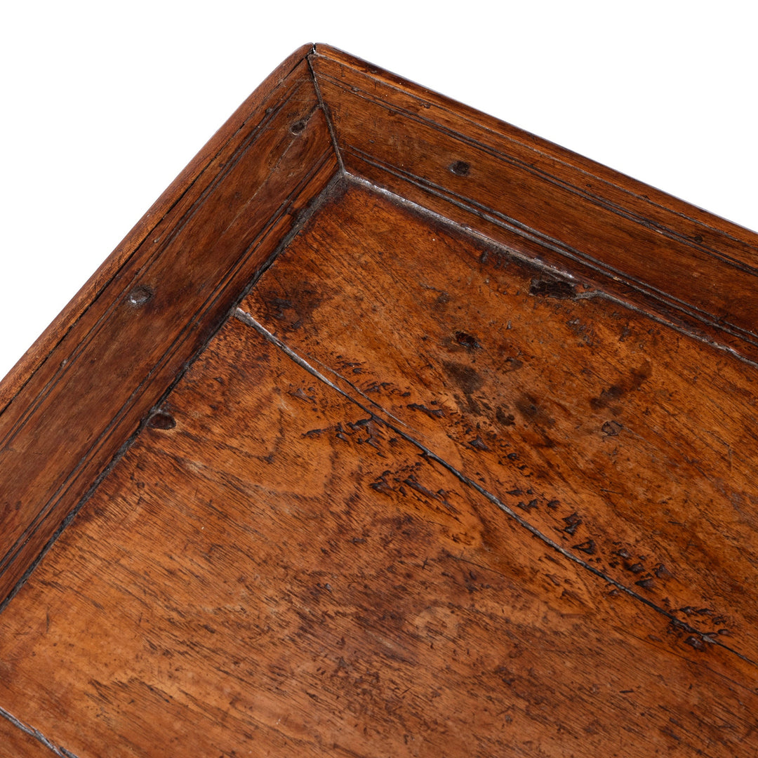 Corner Detail From Surface Of Bijou Antique Gujarati Takhat Coffee Table In Carved Teak | Indigo Antiques