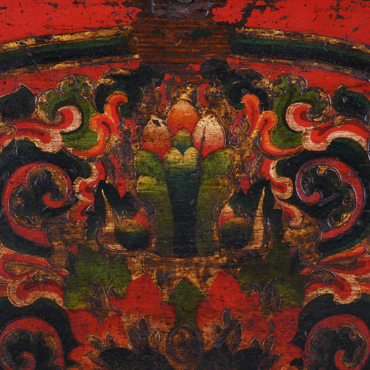 Jewel Detail From Decorative Eighteenth Century Central Tibetan Monastic Chest With Three Jewels Motif And Original Stand | Indigo Antiques