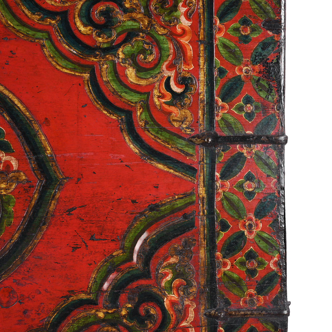 Border Design Detail From Decorative Eighteenth Century Central Tibetan Monastic Chest With Three Jewels Motif And Original Stand | Indigo Antiques