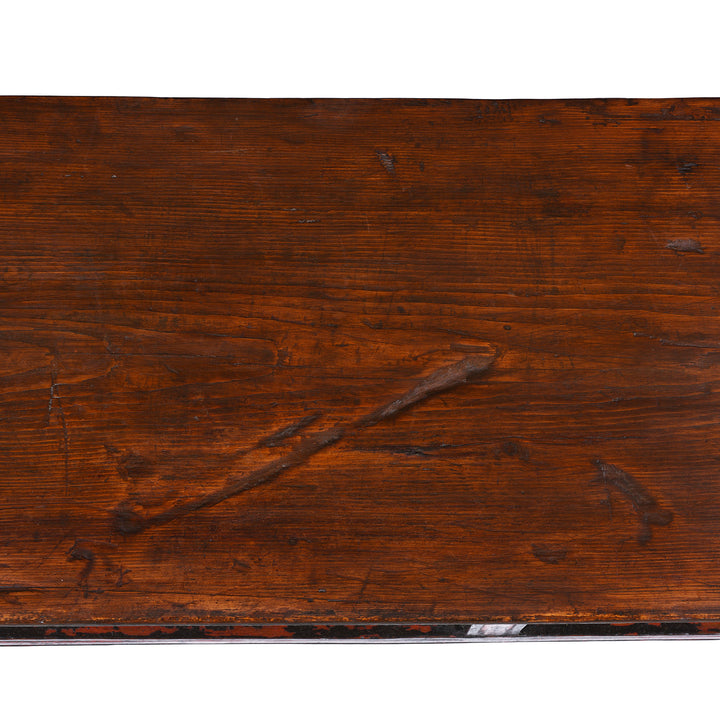 Surface Detail From Antique Tibetan Painted Floral Choksar Prayer Table