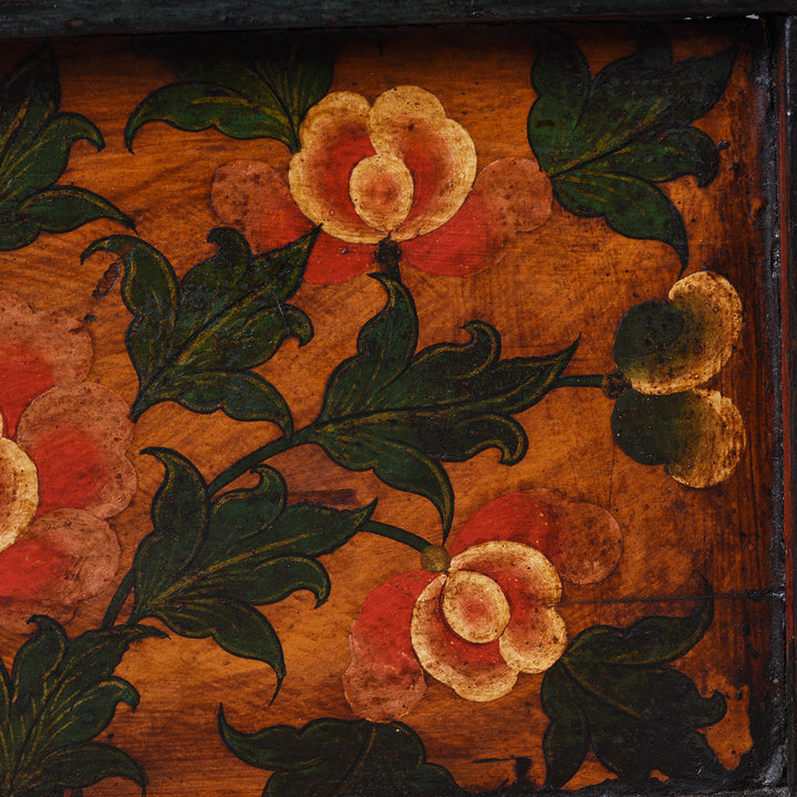 Paintwork Detail From Antique Tibetan Painted Floral Choksar Prayer Table