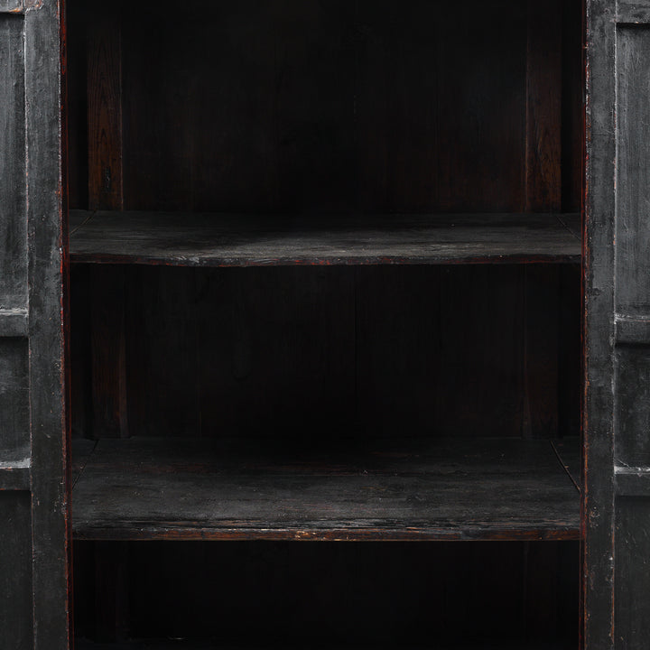 Interior Detail From Antique 19th Century Qing Dynasty Shanxi Red Lacquer Wedding Cabinet In Original Peking Red With Brass Lock Plate | Indigo Antiques