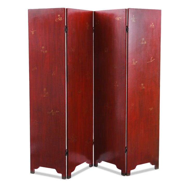 Back Of Chinese Export Red Lacquer Folding Screen With Gilt Figures And Floral Decoration | Indigo Antiques