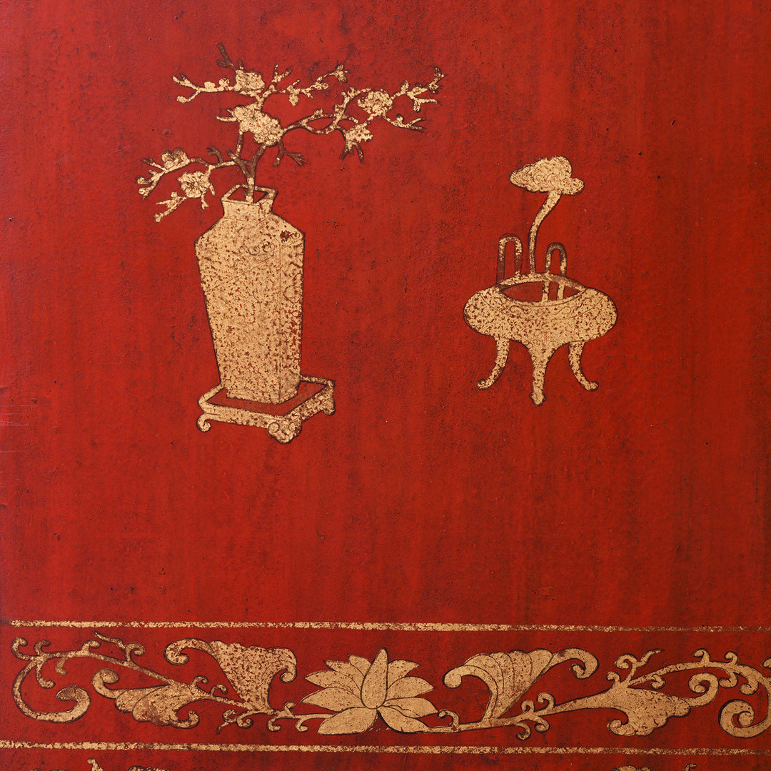 Detail From Chinese Export Red Lacquer Folding Screen With Gilt Figures And Floral Decoration | Indigo Antiques